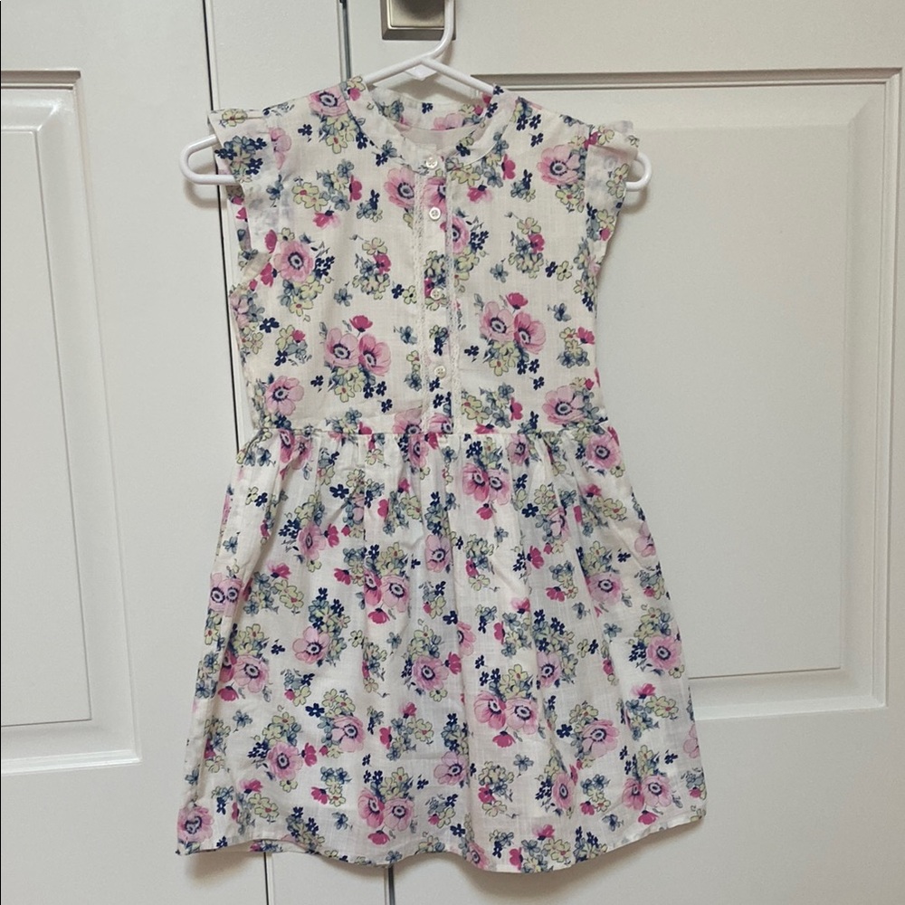 100% Cotton floral Kids Dress - Cream and Pink